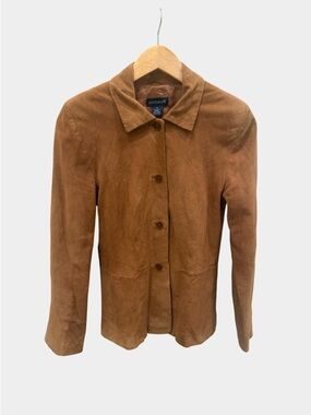 Ann Taylor Brown Suede Button-Front Jacket